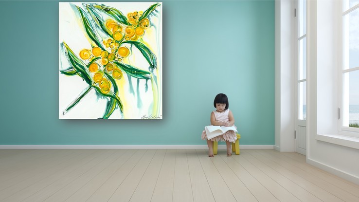 Wattle by Lara Scolari a dynamic image of green and gold celebrating Australia's symbolic flower.