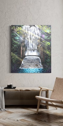 Rainforest with waterfall and nature