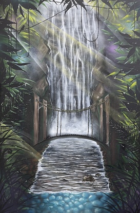 Rainforest with waterfall and nature