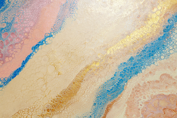 ABSTRACT painting that gives the impression of a sandy shore.  The intricate mosaic pattern within the tonal  hues and the glimmering metallics adds added interest and intrigue the close one gets to the painting. Metallics add an extra depth because the painting changes personality when one views from different angles.