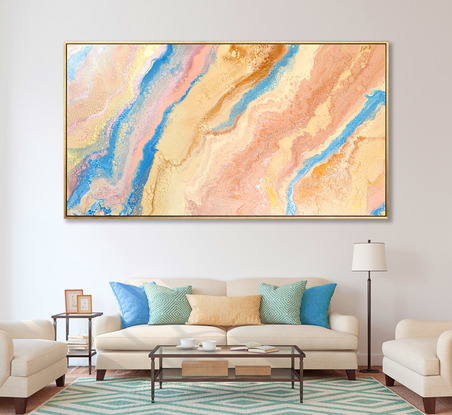 ABSTRACT painting that gives the impression of a sandy shore.  The intricate mosaic pattern within the tonal  hues and the glimmering metallics adds added interest and intrigue the close one gets to the painting. Metallics add an extra depth because the painting changes personality when one views from different angles.