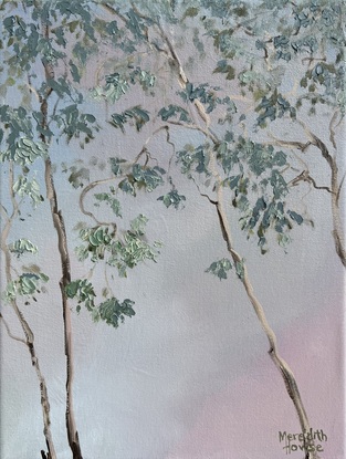 Gum trees with luminous grey sky.