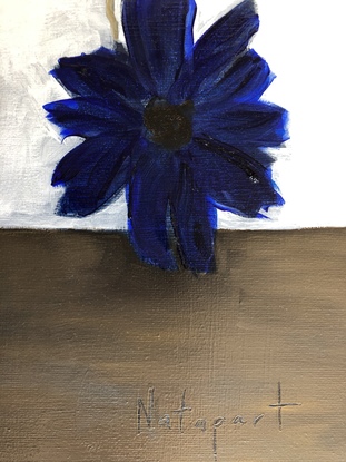 Blue flower blossom still life in oil 