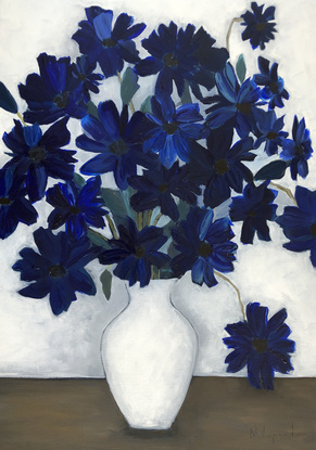 Blue flower blossom still life in oil 