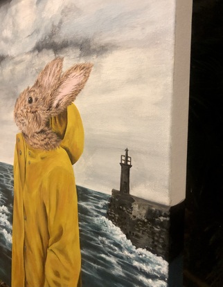 Bunny rabbit with sea, storm and lighthouse