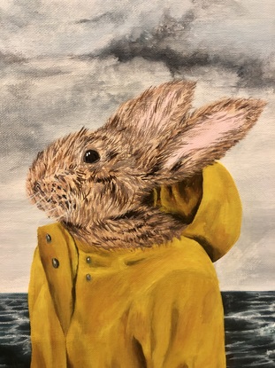 Bunny rabbit with sea, storm and lighthouse