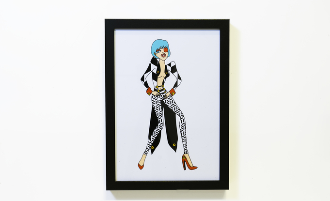 stylish fashion artwork screen printed and framed 