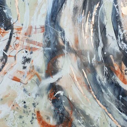 large landscape of a shell. inspired by a shell. abstract in copper, ochre, cream and black