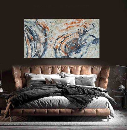 large landscape of a shell. inspired by a shell. abstract in copper, ochre, cream and black