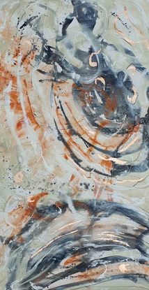 large landscape of a shell. inspired by a shell. abstract in copper, ochre, cream and black