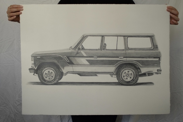 Pencil drawing on 600gsm paper, of a 60 series Toyota Landcruiser.  