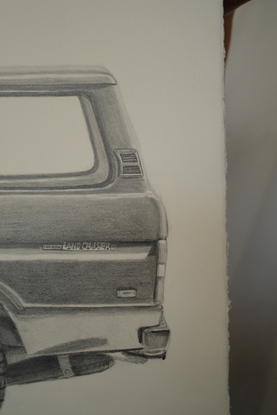 Pencil drawing on 600gsm paper, of a 60 series Toyota Landcruiser.  