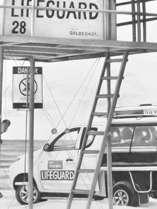 Lifeguard Tower 28 Gold Coast Australia in black and white