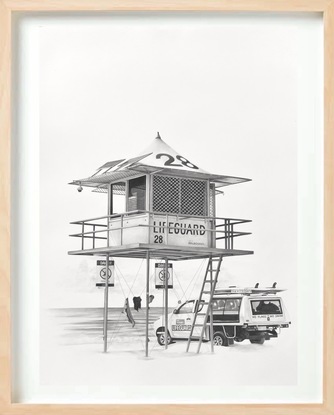 Lifeguard Tower 28 Gold Coast Australia in black and white