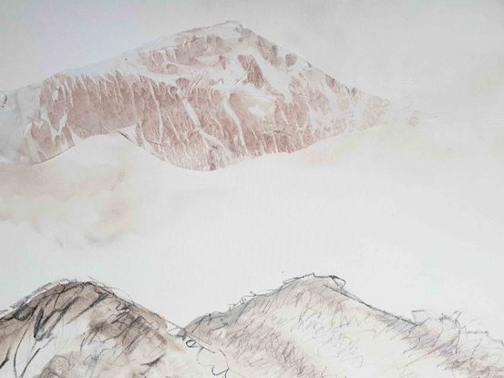 a soft landscape of mountains in beige, pink, mushroom and brown