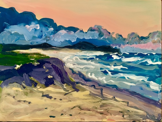 The sea at dusk painted with lively strokes and bright colours