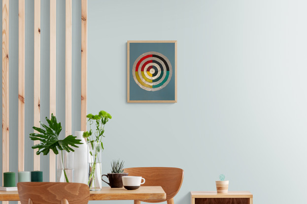 Coloured target on blue background