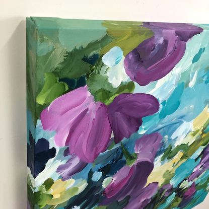 Floral Splashes - Modern colourful floral acrylic painting by botanical artist Amber Gittins.