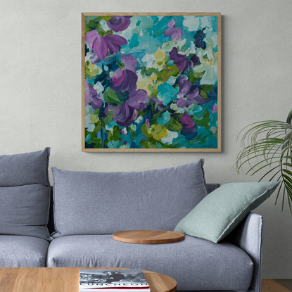 Floral Splashes - Modern colourful floral acrylic painting by botanical artist Amber Gittins.