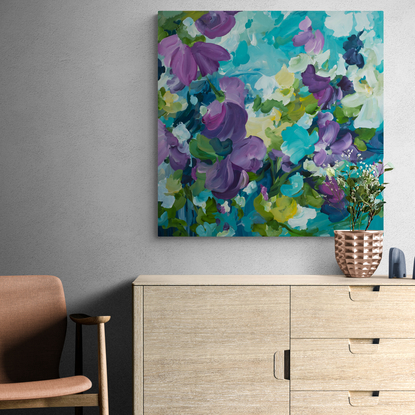 Floral Splashes - Modern colourful floral acrylic painting by botanical artist Amber Gittins.