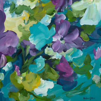 Floral Splashes - Modern colourful floral acrylic painting by botanical artist Amber Gittins.