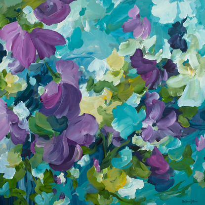 Floral Splashes - Modern colourful floral acrylic painting by botanical artist Amber Gittins.