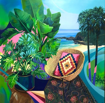 Bold colourful depiction of One Mile Beach Forster