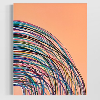 Curved lines overlapping of vibrant colour on a sublet peach background. 