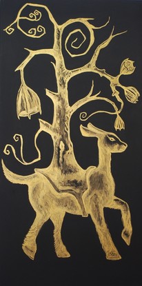 golden mythical animal on a black background