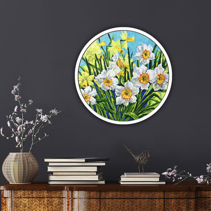 Spring spirit – Daffodils – the original acrylic painting by Irina Redine, framed and ready to hang original Australian art