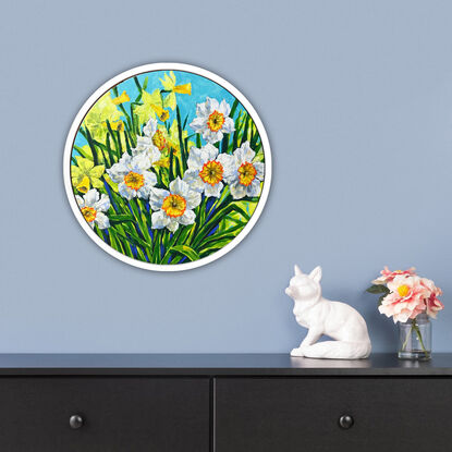 Spring spirit – Daffodils – the original acrylic painting by Irina Redine, framed and ready to hang original Australian art