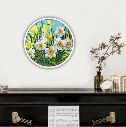 Spring spirit – Daffodils – the original acrylic painting by Irina Redine, framed and ready to hang original Australian art