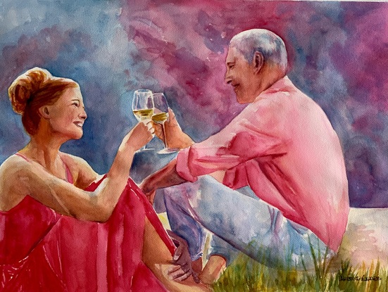 Couple share a glass of wine.