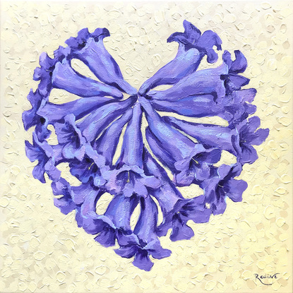 Jacaranda heart – the original acrylic painting by Irina Redine, ready to hang original Australian floral art.