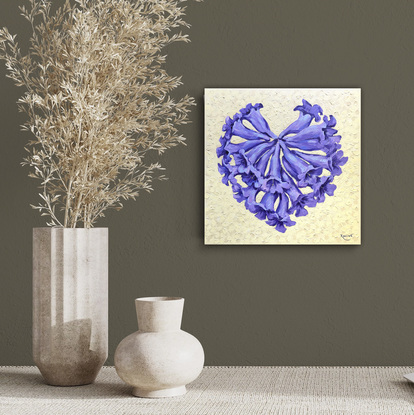 Jacaranda heart – the original acrylic painting by Irina Redine, ready to hang original Australian floral art.