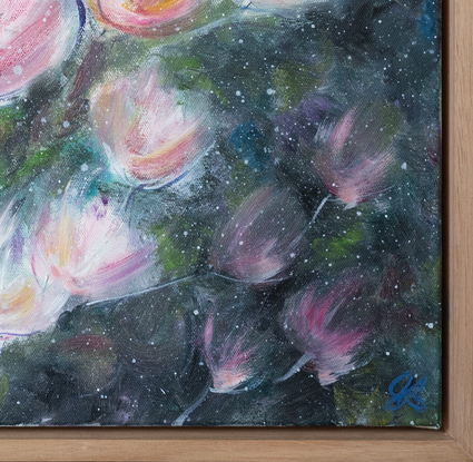 "Effervescence" is bursting with pretty #magnolias and a dusting of sparkly #pollen.    A #colourful, #pretty painting that showcases the Grandiflora magnolia.   Oil painting on Canvas.    Framed in #Hardwood #Oak timber frame.