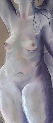 Female form, pastel painting, life drawing, nude, standing figures.