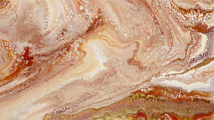 ABSTRACT painting that gives the impression of land form in outback Australia and along the coastline.  The intricate mosaic pattern within the tonal hues of ochre and peach-ish . An inlay of  glimmering copper and gold and rose gold metallics adds added interest and intrigue the close one gets to the painting. The metallics also add an extra depth because how the painting changes personality when one views from different angles and different light. 