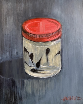 Eta Peanut Butter jar with tadpoles