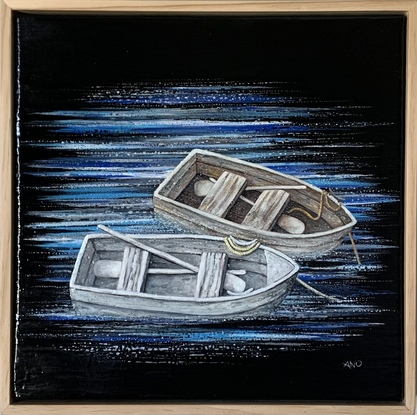 Boats water night black blue