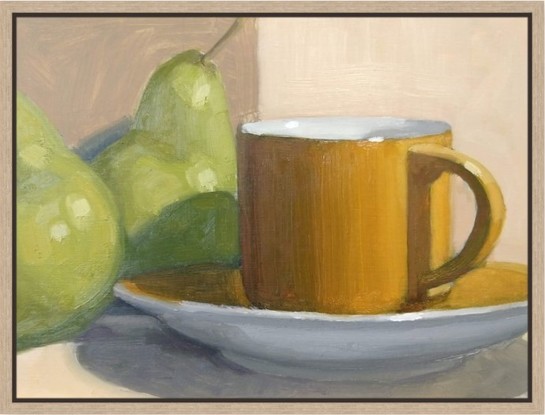 Still life of cup and pears