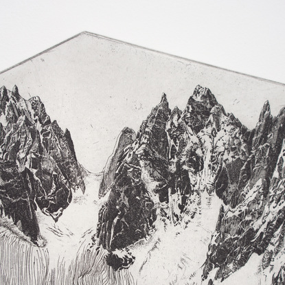 A print of mountains and patterned lines