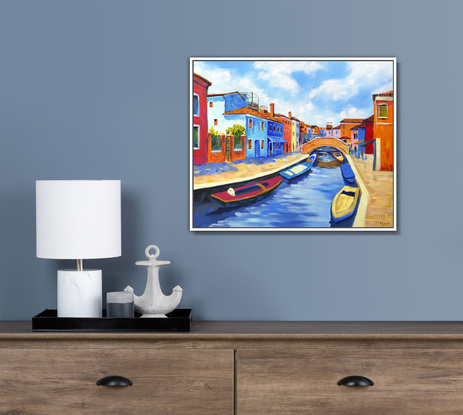 Burano seascape with fishing boats the original acrylic painting by Irina Redine. 