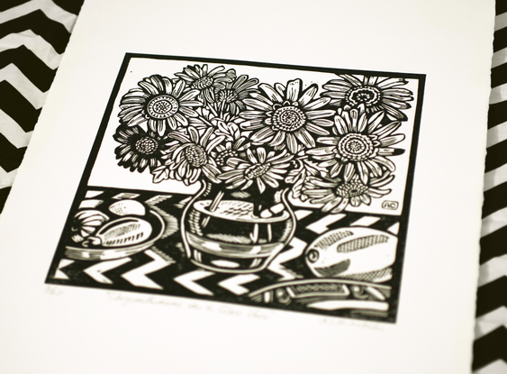 (CreativeWork) Chrysanthemums in a Glass Vase Ed. 3 of 20 by Andrew Crooks. Reproduction Print. Shop online at Bluethumb.