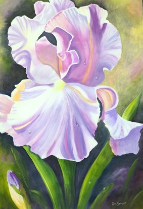 This painting is of dew that has settled on the iris and just stands out in the sunlight