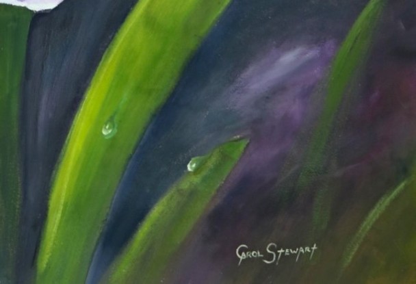 This painting is of dew that has settled on the iris and just stands out in the sunlight