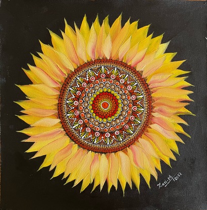 Dot art mandala sunflower fusion