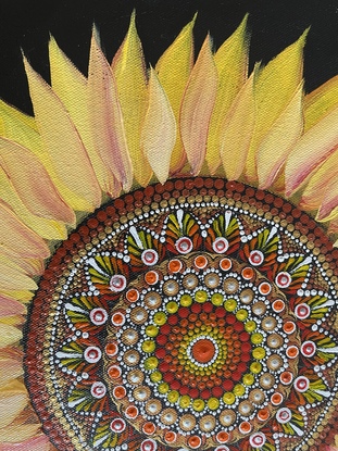 Dot art mandala sunflower fusion