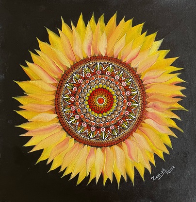 Dot art mandala sunflower fusion