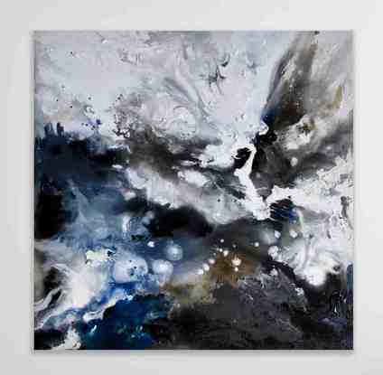 abstract painting, deep blues and white